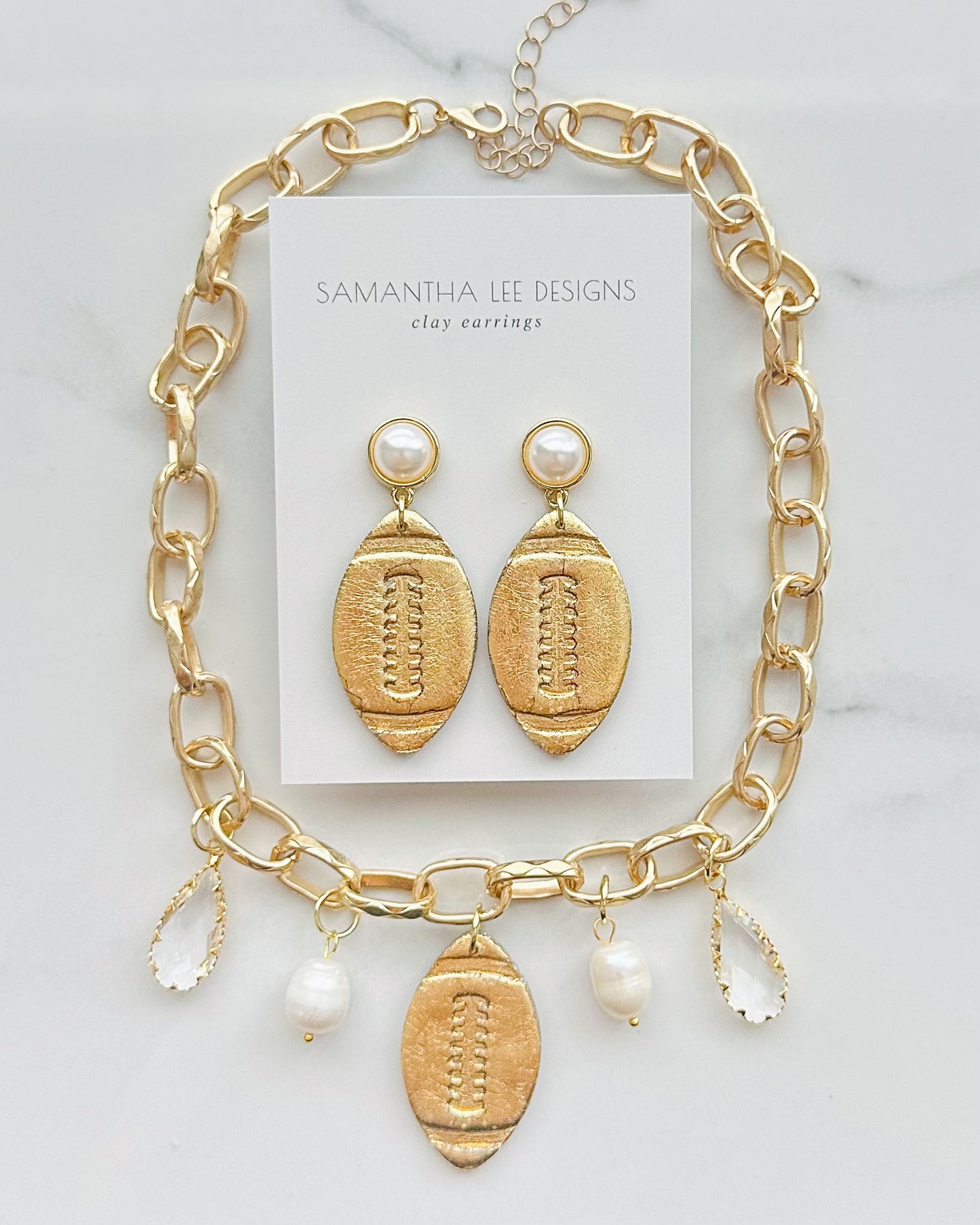 Football Charm Necklace & Earring Set