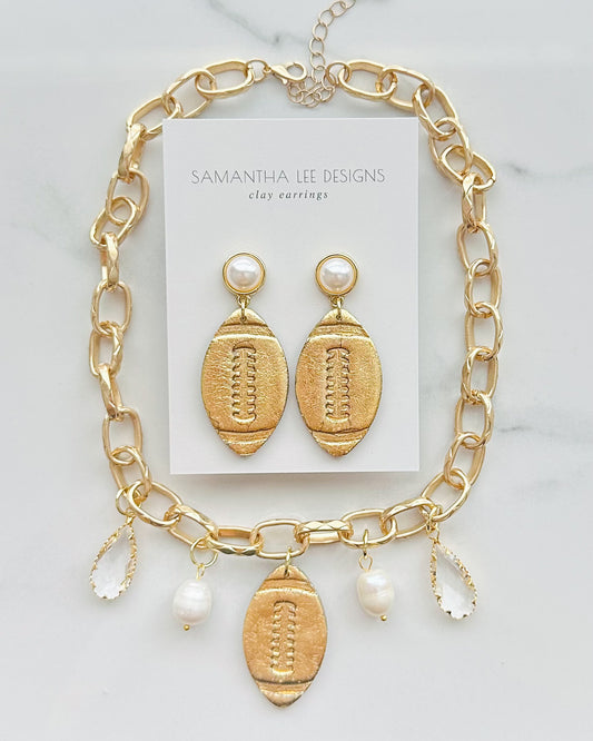 Football Charm Necklace & Earring Set