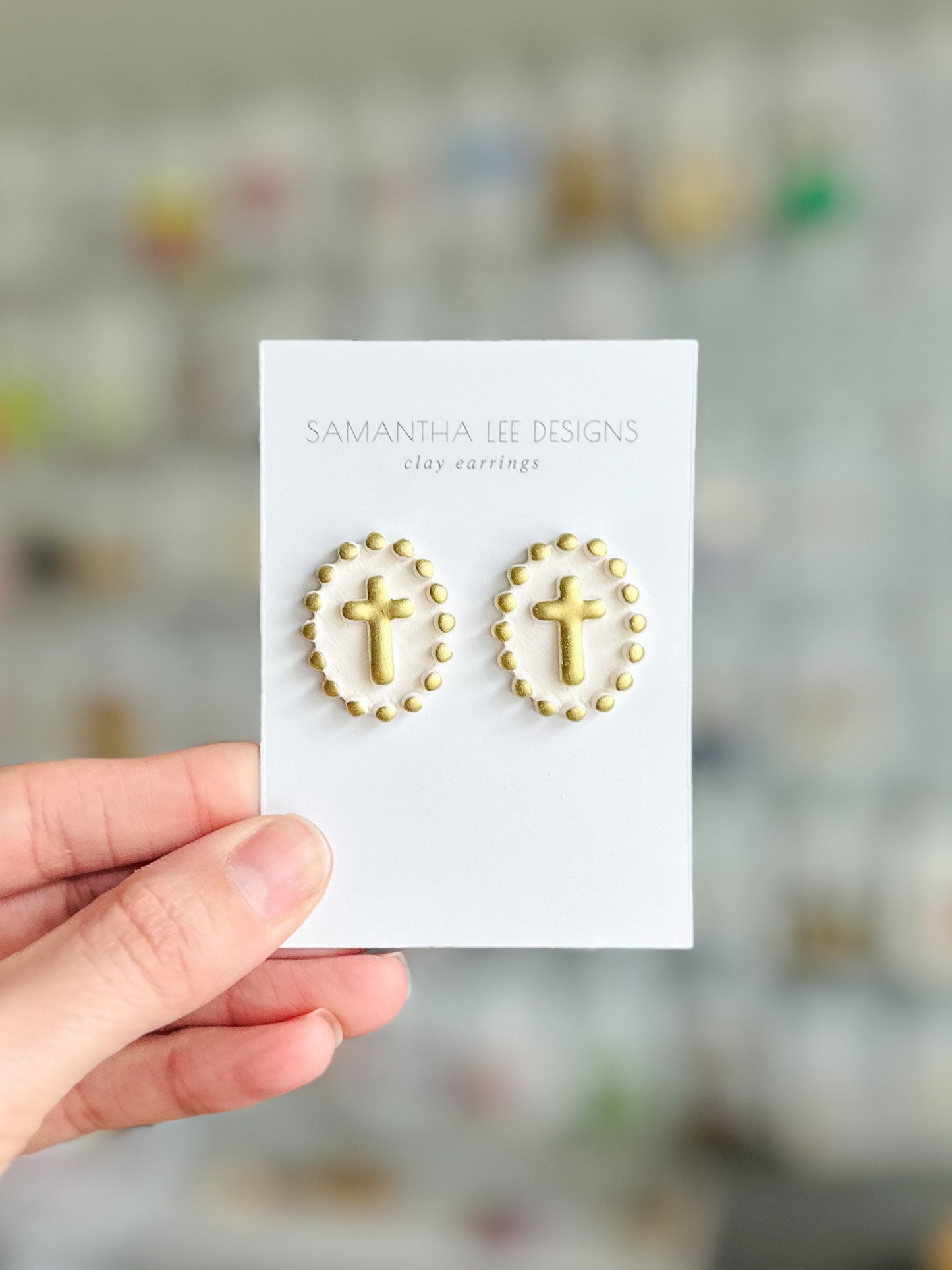 Beaded Cross Large Studs