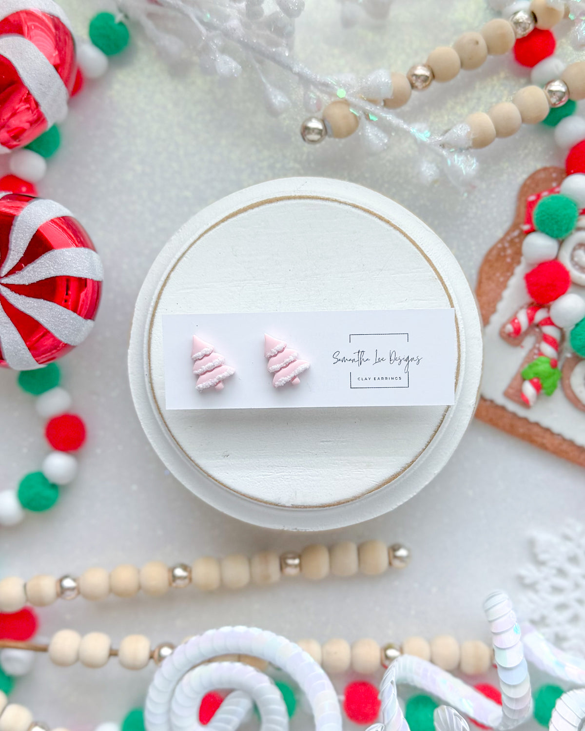 Pink Christmas Tree studs