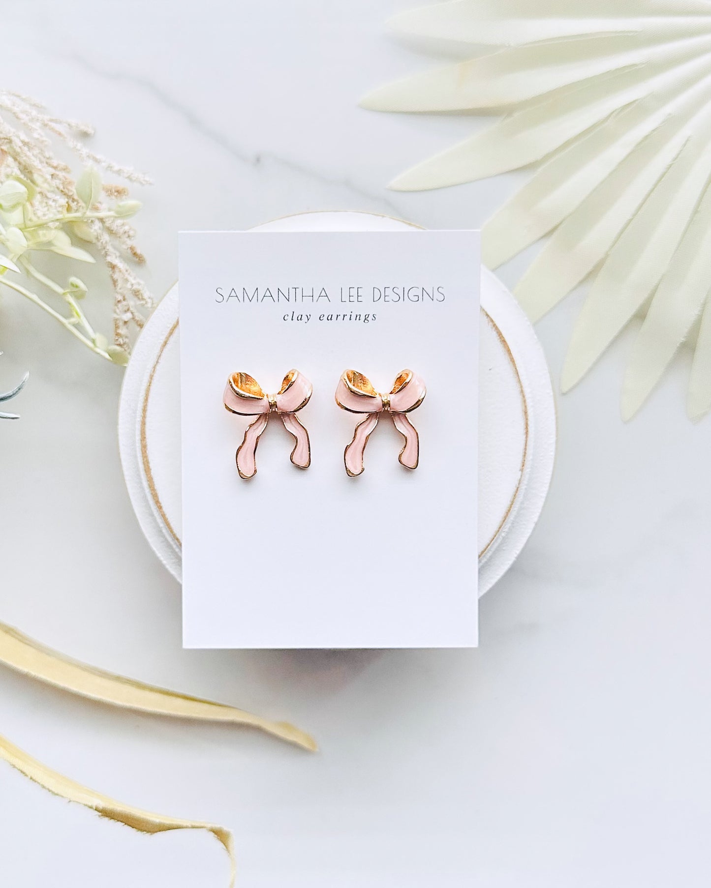 Pink Enamel Bow Studs