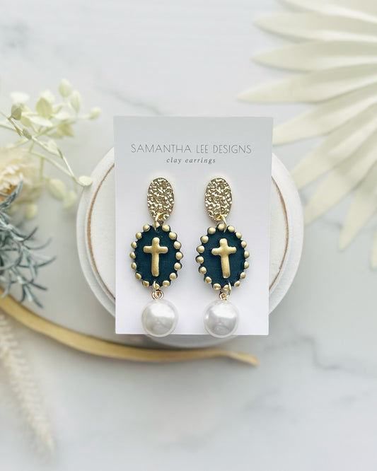 Black Beaded Pearl Cross