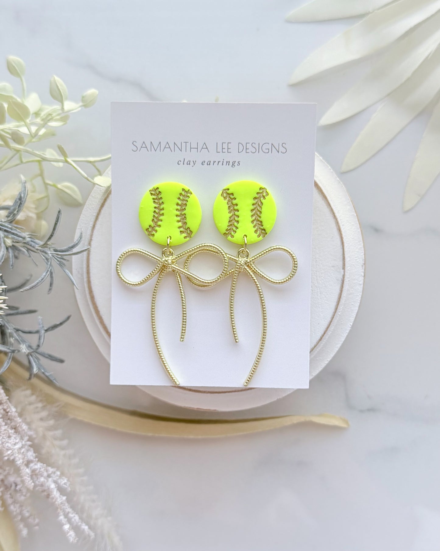 Gold Stitch Softball Bow