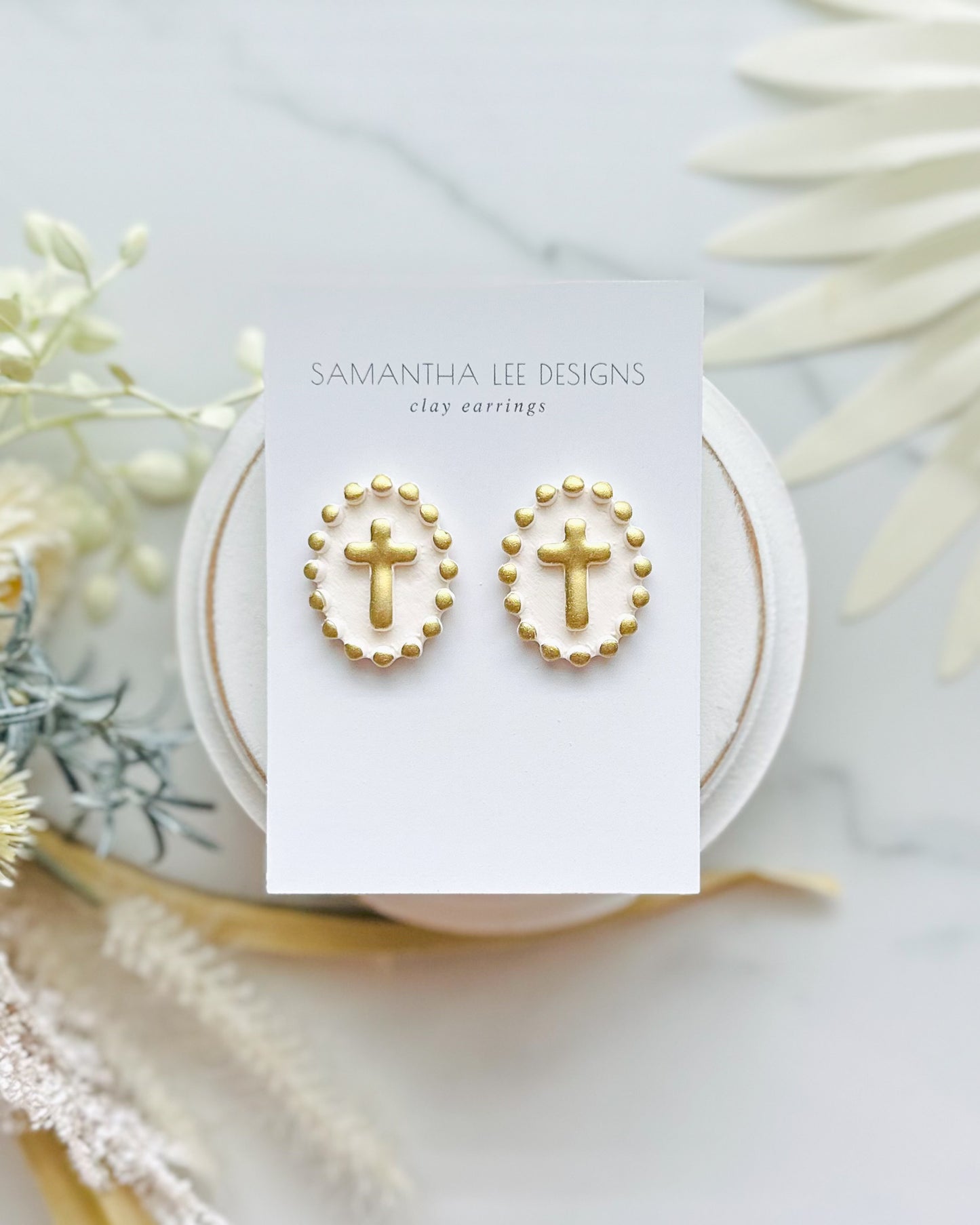 Beaded Cross Large Studs