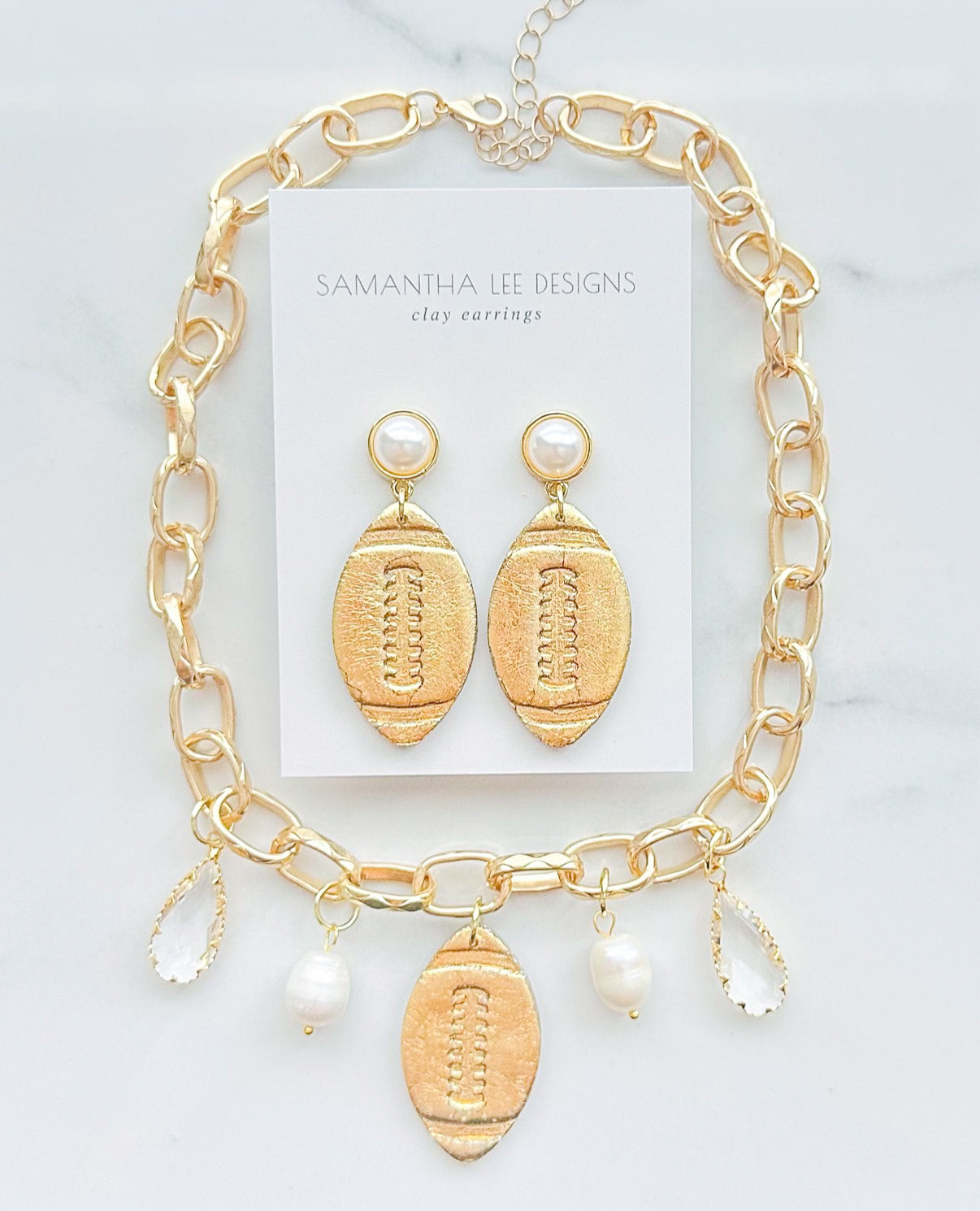 Football Charm Necklace & Earring Set